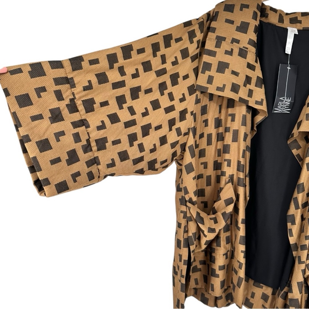 MarlaWynne Brown Black Geometric Print Open Jacket size 2X NWT Bracelet Sleeves - Picture 7 of 13